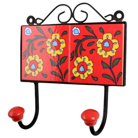 Red Yellow Floral Tiles Hooks