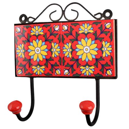 Red Yellow Floral Tiles Hook