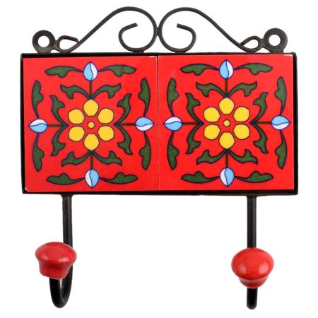 Red Yellow Floral Tiles Hooks