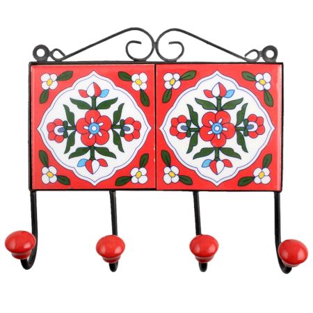 Red White Floral Tiles Hook