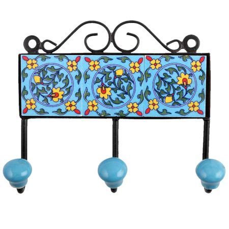 Turquoise Yellow Floral Tiles Hooks