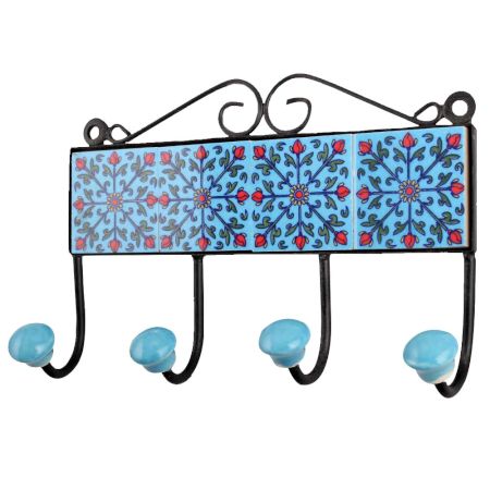 Turquoise Red Floral Tiles Hooks