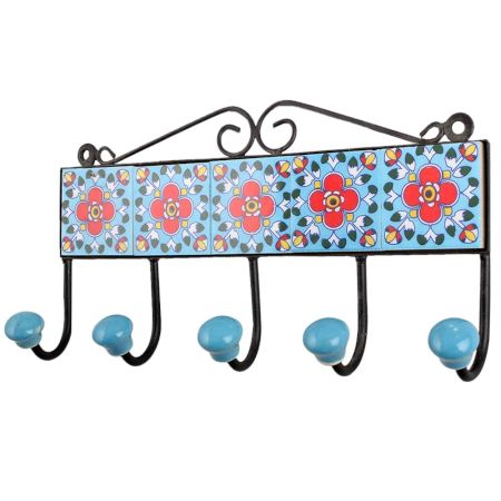 Turquoise Red Floral Tiles Hook