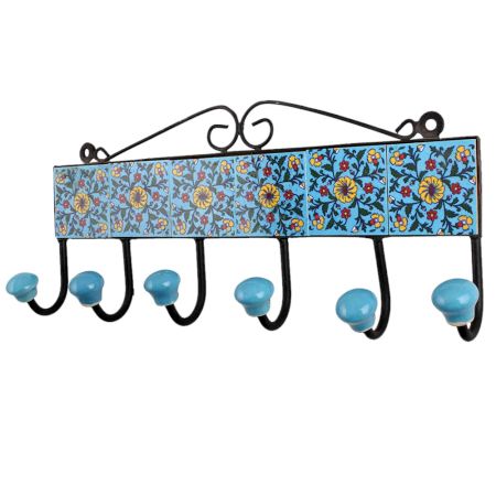 Turquoise Yellow Floral Tiles Hooks