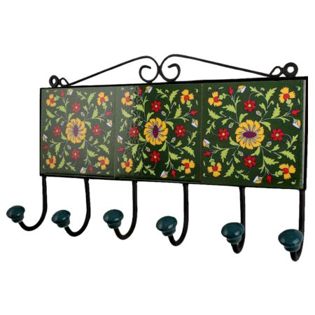 Forest Green Yellow Floral Tiles Hooks