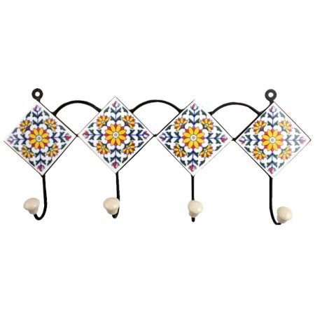 White Yellow Floral Tiles Hooks