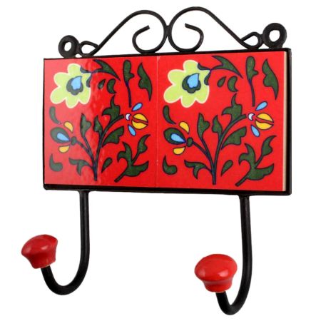 Red Yellow Floral Tiles Hooks