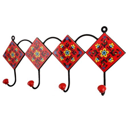 Red Yellow Floral Tiles Hooks