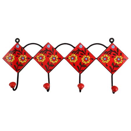 Red Yellow Floral Tiles Hooks