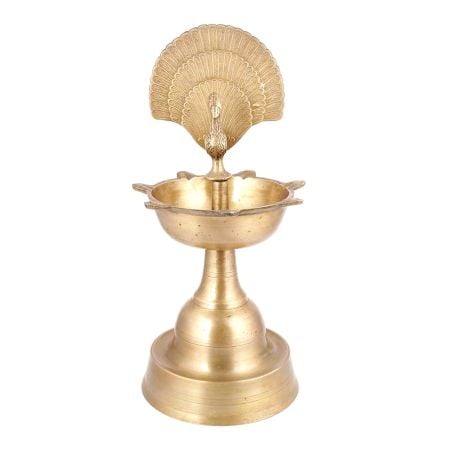 Brass Peacock Oil Lamp with Peacock Inside Circle