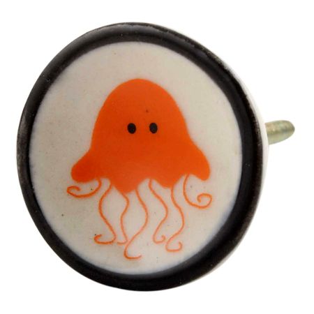 Orange Jellyfish Ceramic Furniture Knob