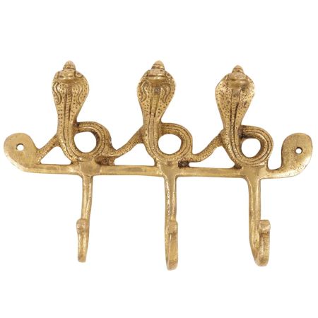 Handcrafted Golden Bronze Three Cobra Wall Hooks