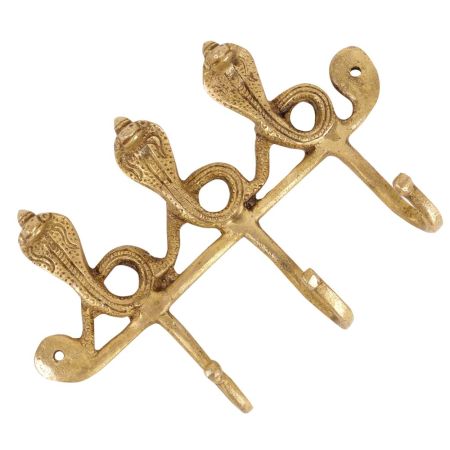 Handcrafted Golden Bronze Three Cobra Wall Hooks