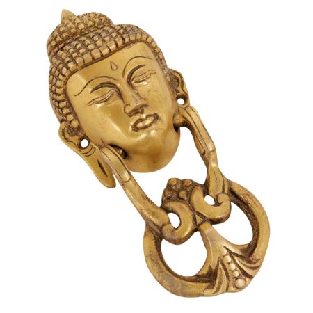Golden Brass Buddha Face Door Knocker