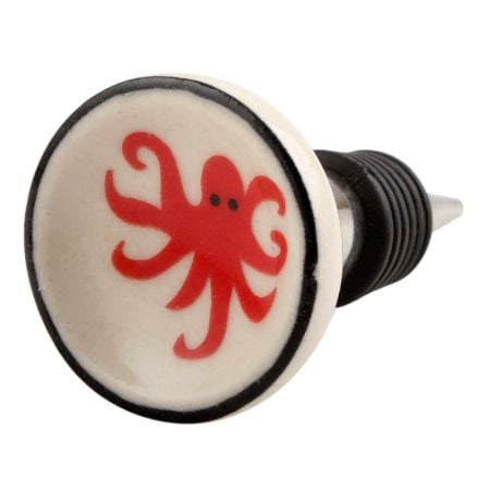 Red Star Fish Flat Ceramic Wine Stopper