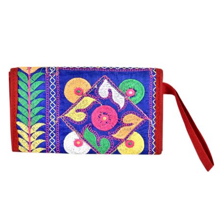 Blue Ladies Purse Embroidery Novalty Envelope Clutch Bag Hook