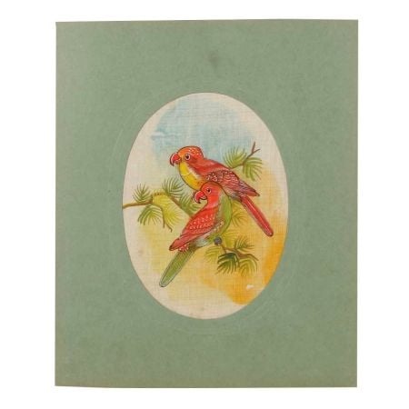 Red Birds Painted Sitting On The Branch Of A Tree