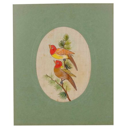 Bird Painting Handmade Watercolor Ethnic Folk Decor Silk Art