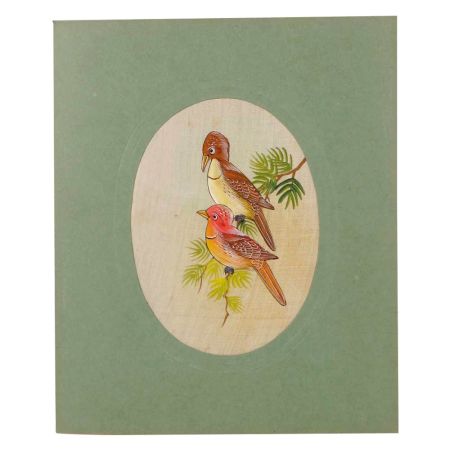 Handmade Indian Miniature Watercolor Bird Pair Art
