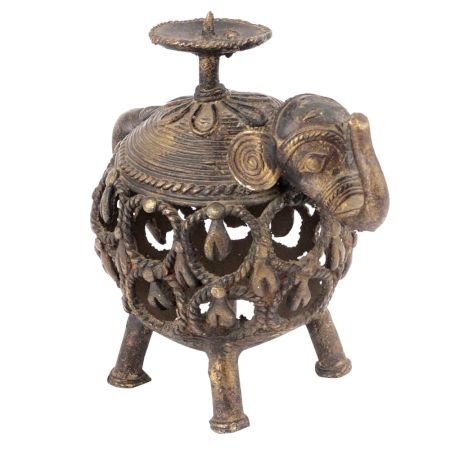 Tribal Brass jali Elephant Candle Stand