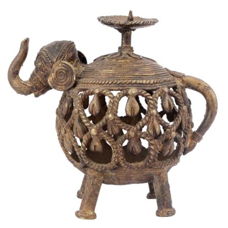 Tribal Brass jali Elephant Candle Stand