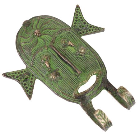 Brass Tribal Face Dual Hooks with Patina