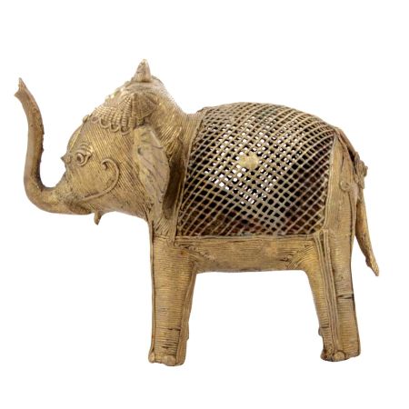 Handcrafted Jali Design Brass Elephant Statue