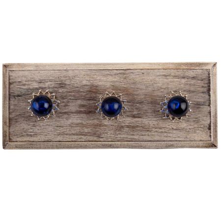 Navy Blue Round Glass and Metal Wooden Hooks
