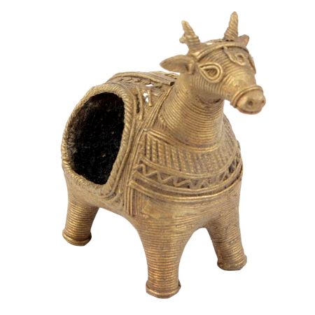 Broad Cow Figurine in Brass Dhokra Tissue Holder