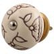 Cream Calla Lily Brown Etched Ceramic Dresser Knob