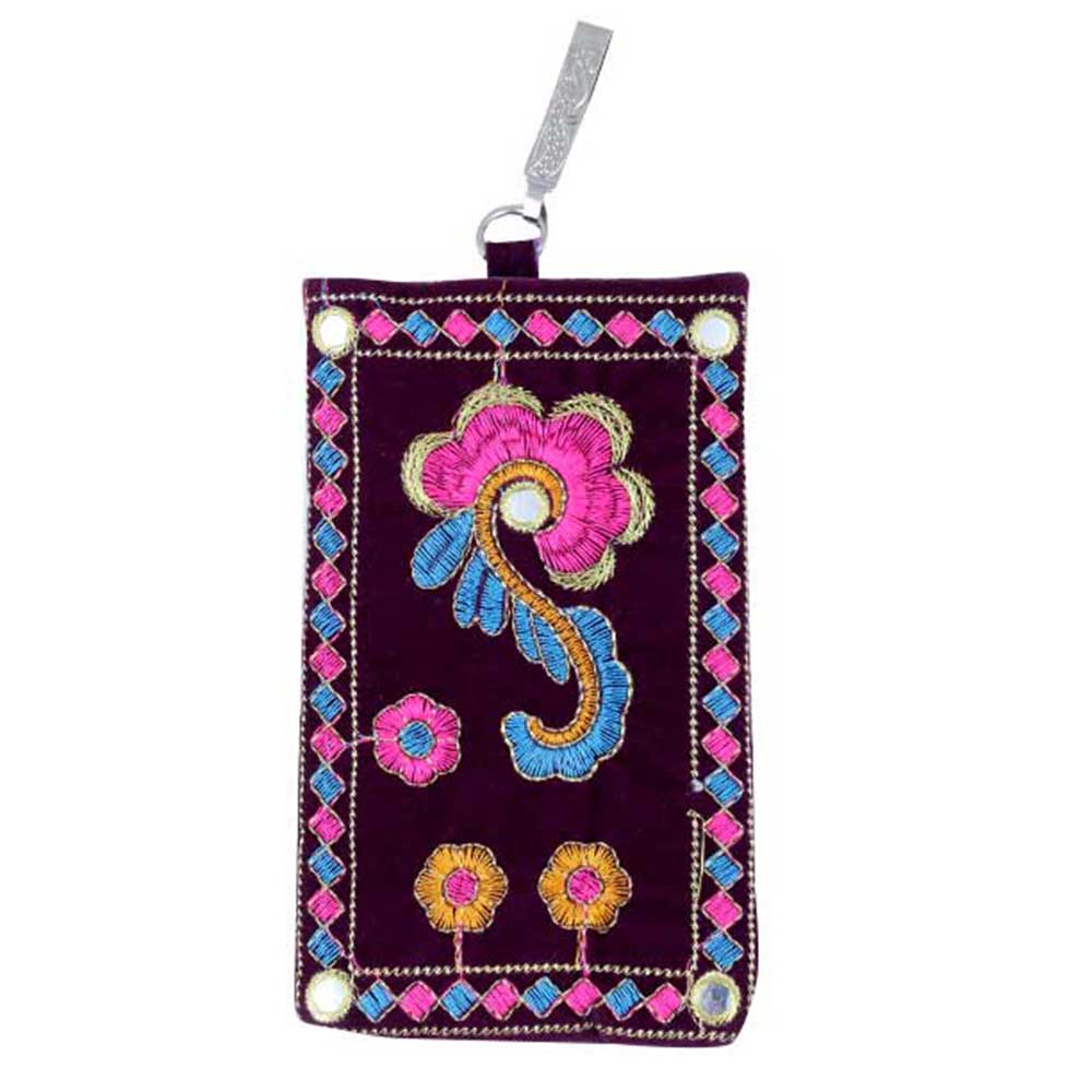 Black Floral Mini Purse / Mobile Pouch For Womens Hook