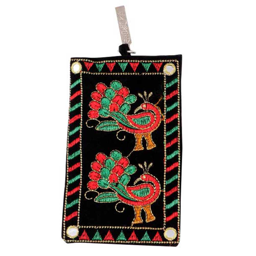 Black Peacocks Mini Purse / Mobile Pouch For Womens Hook