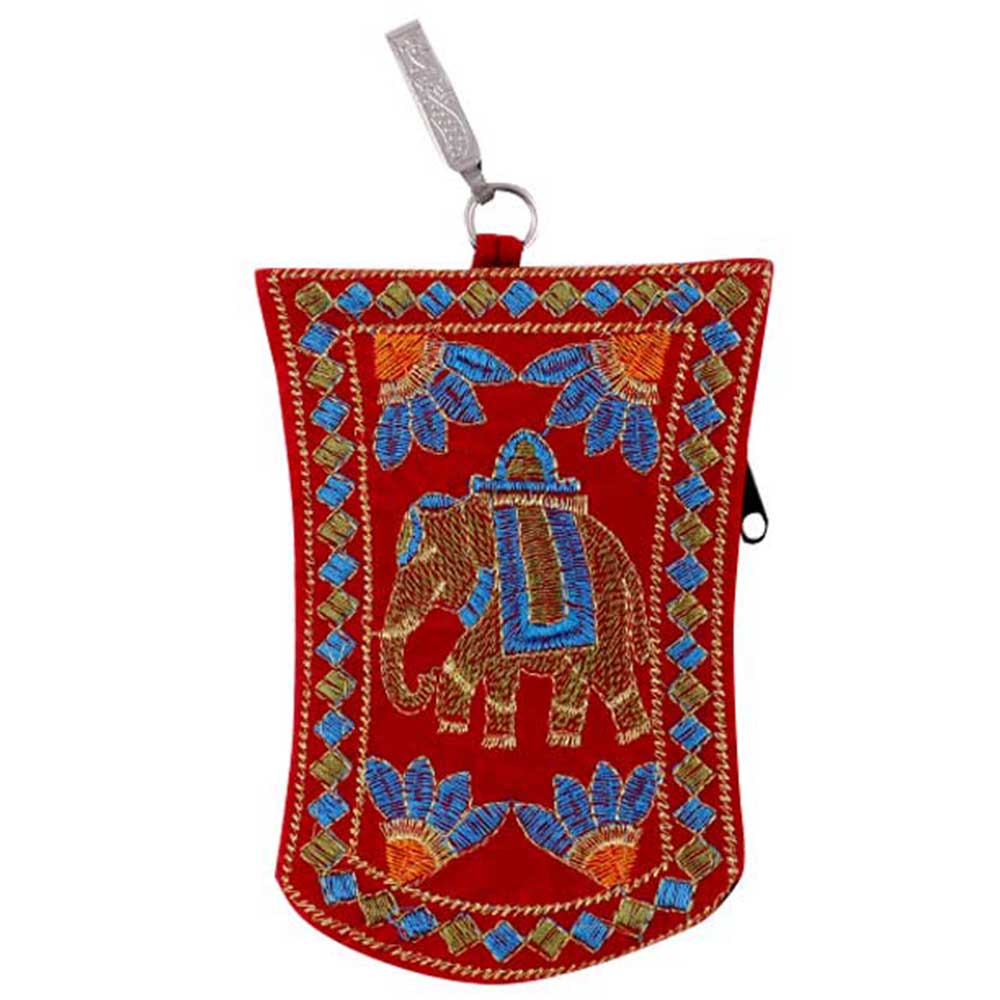 Red Elephant Floral Mini Purse / Mobile Pouch For Womens Hook