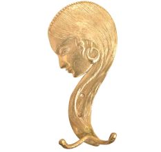 Brass Lady Face Wall Hooks with Long Hair