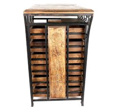 Wooden And Wrought Iron Hand Carved Cabinet With 6 Drawer