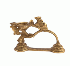 Brass Nandi Figurine on Oil Lamp with Stand