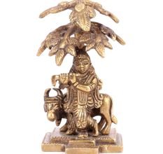 Krishna with Holy Cow Under Tree Idol Decor Statue