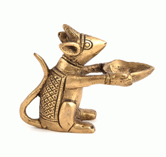 Brass Rat Holding Diya Statue