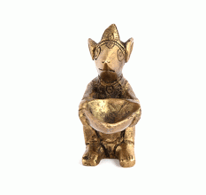Brass Rat Holding Diya Statue