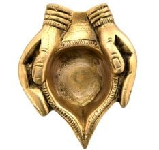 Brass Two Hands Holding An Oil Lamp