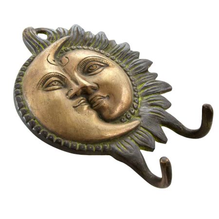 Brass Sun Moon Half Face Wall Hooks