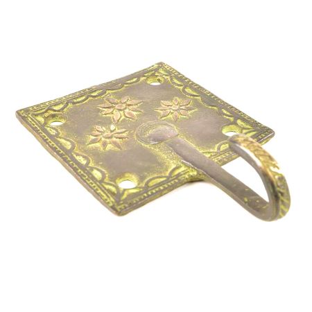 Brass Square Block with Floral Design Single Wall Hooks