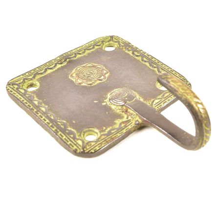Brass Green Squared Floral Design Single Wall Hooks