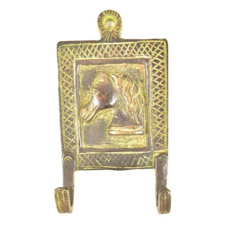 Brass Horse Face Framed Double Wall Hooks