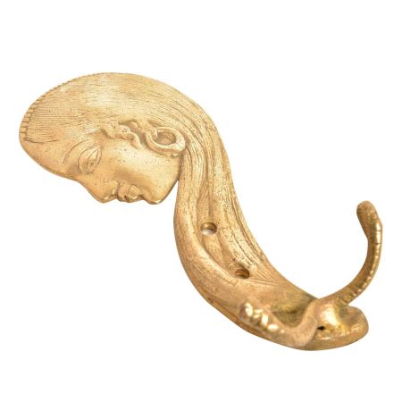 Brass Lady Face Wall Hooks with Long Hair