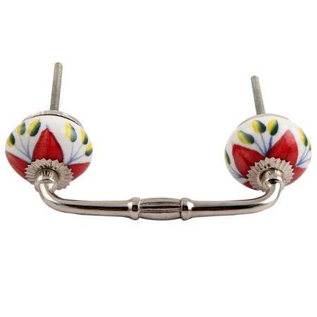 Green Leaf Flower Ceramic Bridge Handle