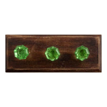 Green Octagon Shape Glass Wooden Hooks