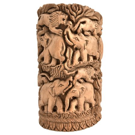 Wooden Indian Elephant Lion Carved Home Decor Statue