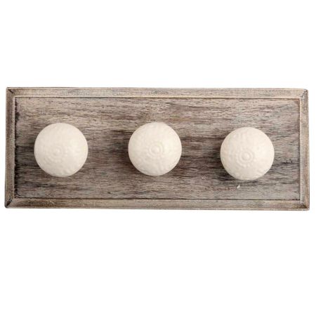 Cream Ceramic Floral Wooden Hooks