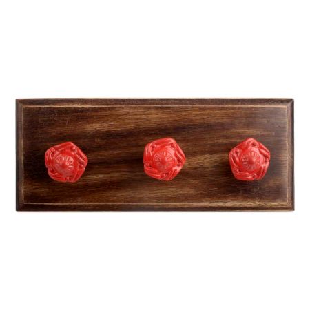 Red Flower Metal Wooden Hooks